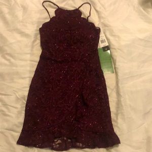 Juniors City Triangles Merlot Sleeveless Ruffle Lace Dress Size 1